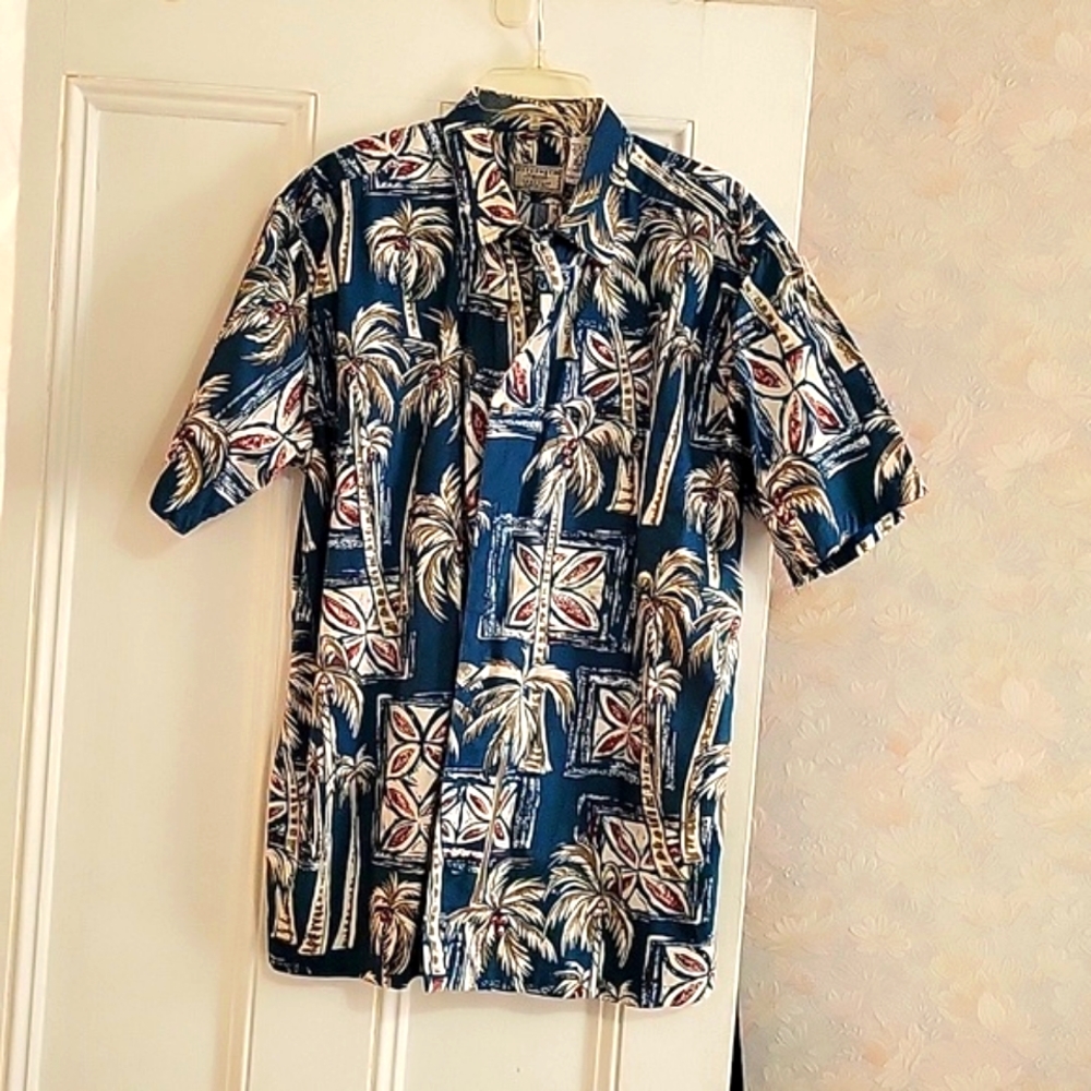 Weekender Traveler Hawaiian Palm Tree Print Shirt - Lg
